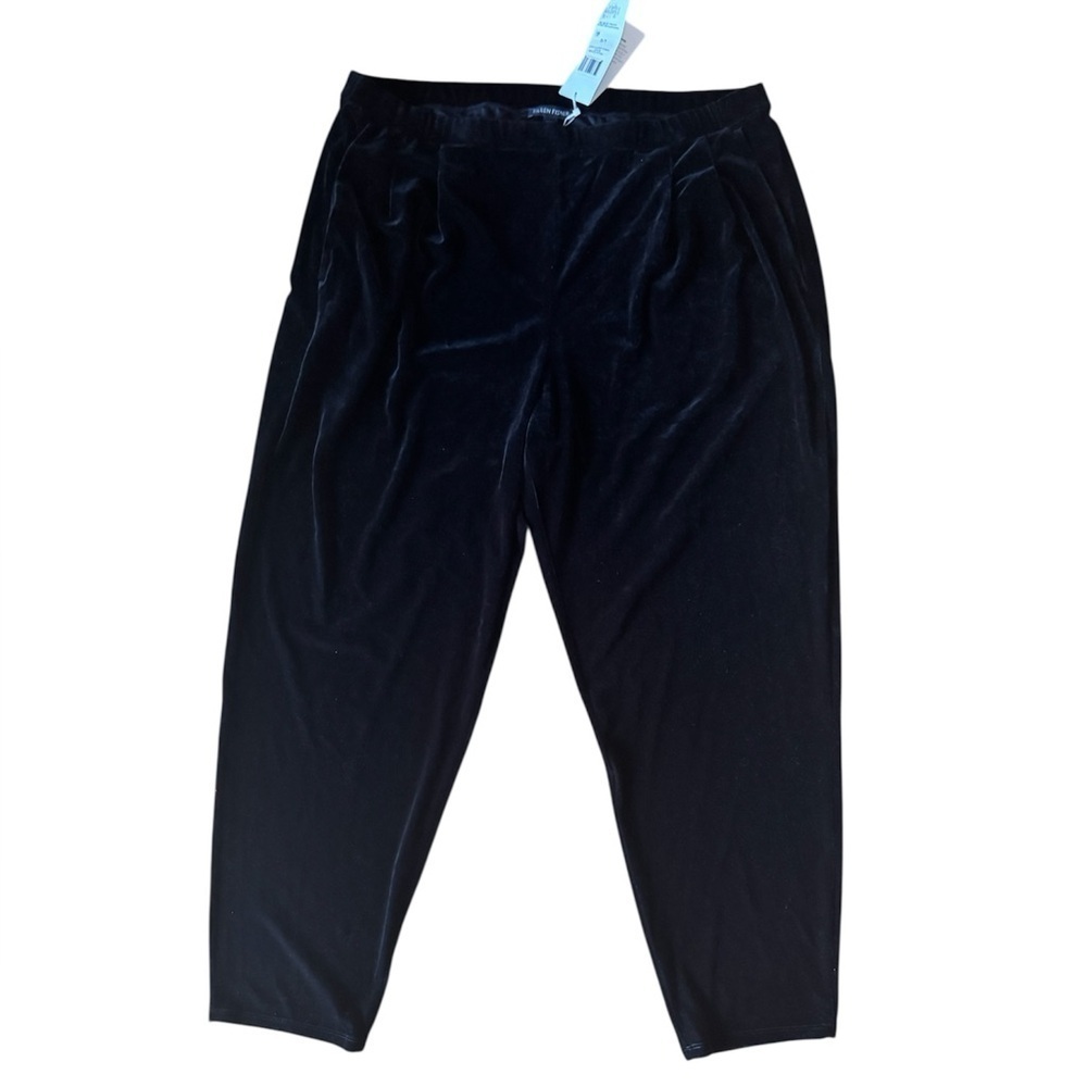 NWT Eileen Fisher Large Black Ankle Length Pant Stretch Velvet Knit Pull On